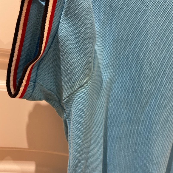 Moncler 3-button polo with striped sky blue trim - Picture 5 of 12